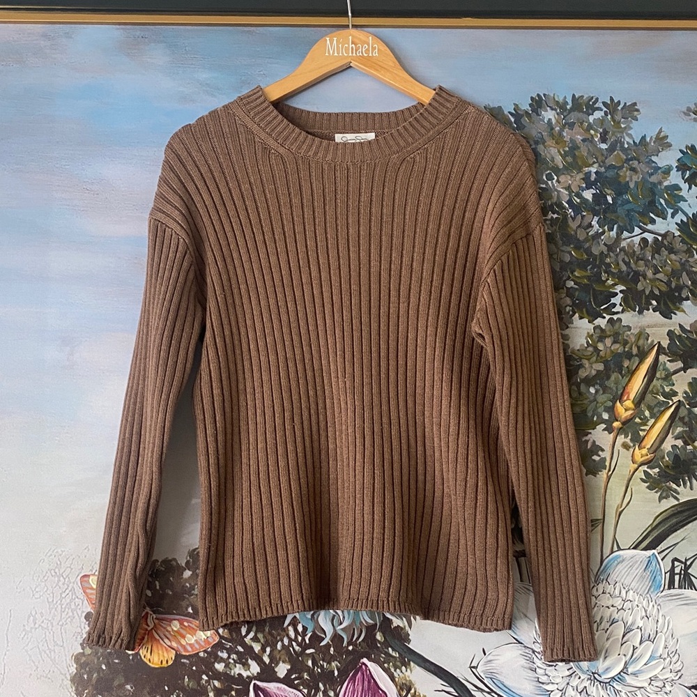 Jessica Simpson Chocolate Ribbed Crew Neck Sweater